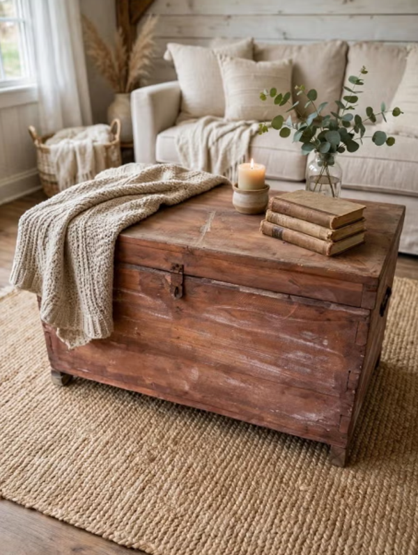 Landelijke Oude Houten Kist uit India - 68x44x50 cm