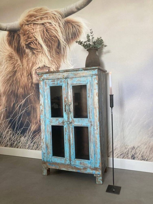 Houten vitrinekast met glas - 73x36x120 cm