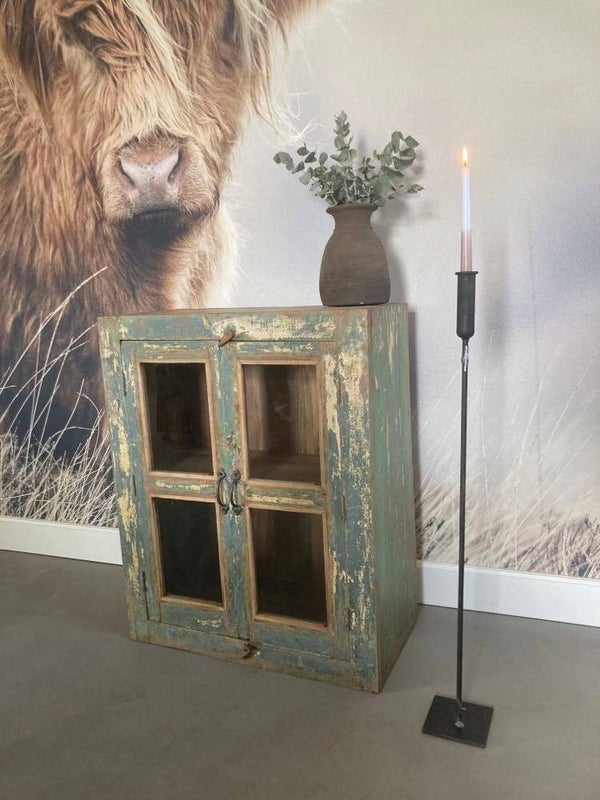 Houten vitrinekast met glas - 67x35x85 cm