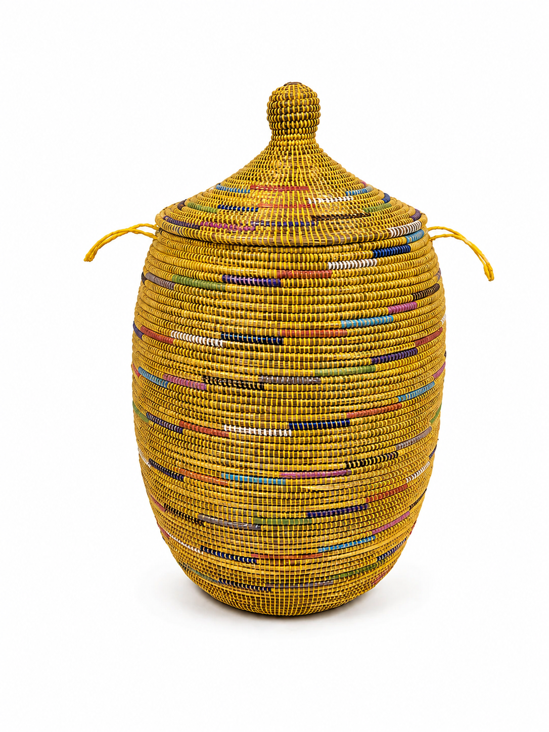 Handgemaakte Afrikaanse mand met deksel – Blauw/Grijs / Okergeel