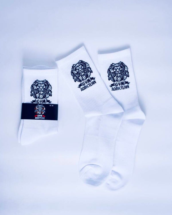 GymAddictLion Luxury Socks – White | Lion Performance Edition