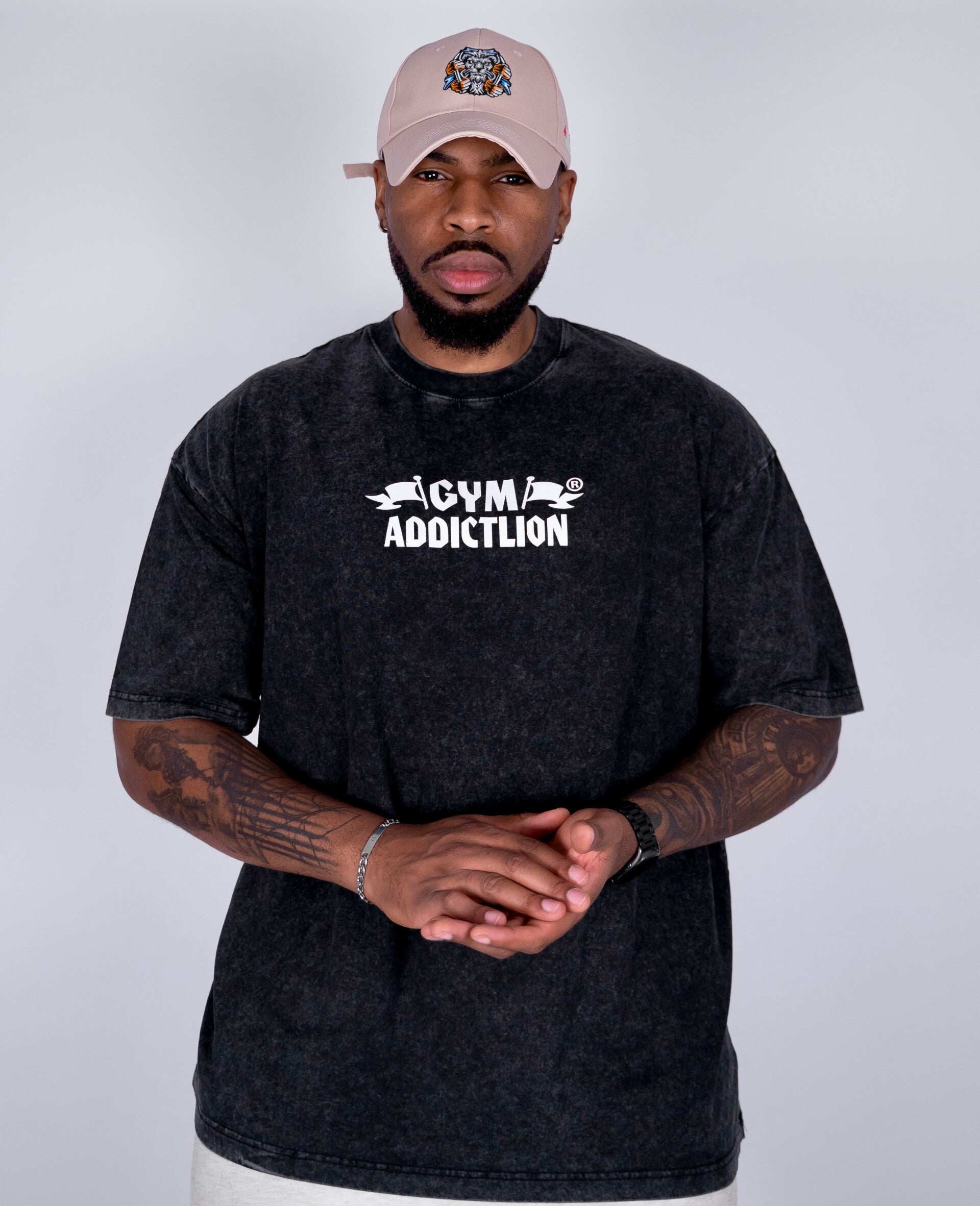 GymAddictLion® Washed Oversized T-Shirt – Black Vintage