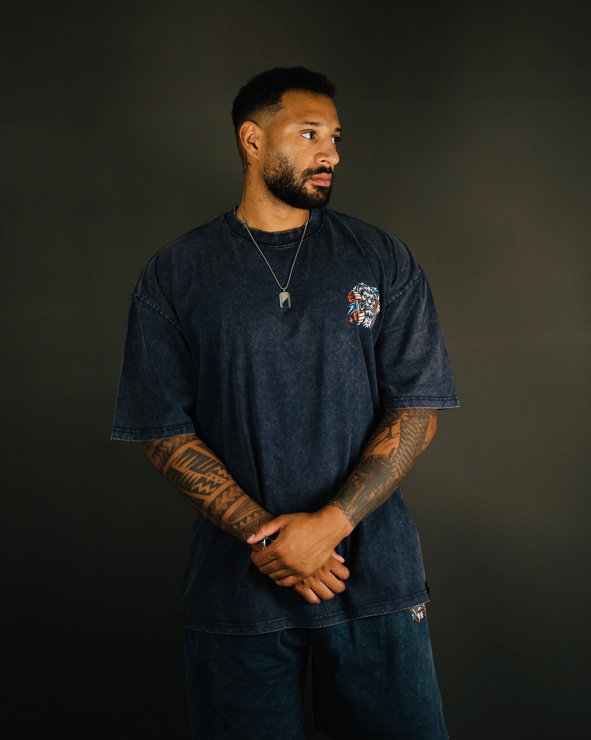 GymAddictLion® Built Not Born Washed Oversized T-Shirt – Dark Blue