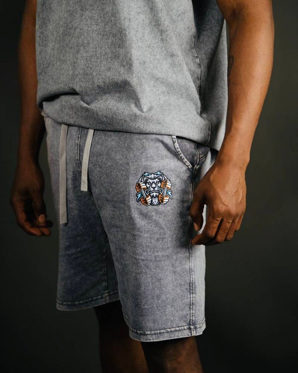 GymAddictLion® Herren Signature Washed Shorts – Grey
