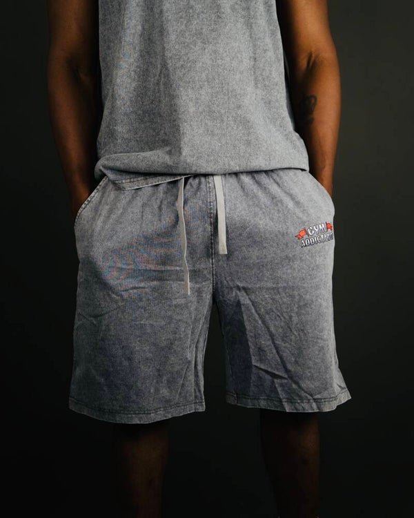GymAddictLion® Herren Wordmark Washed Shorts – Grey