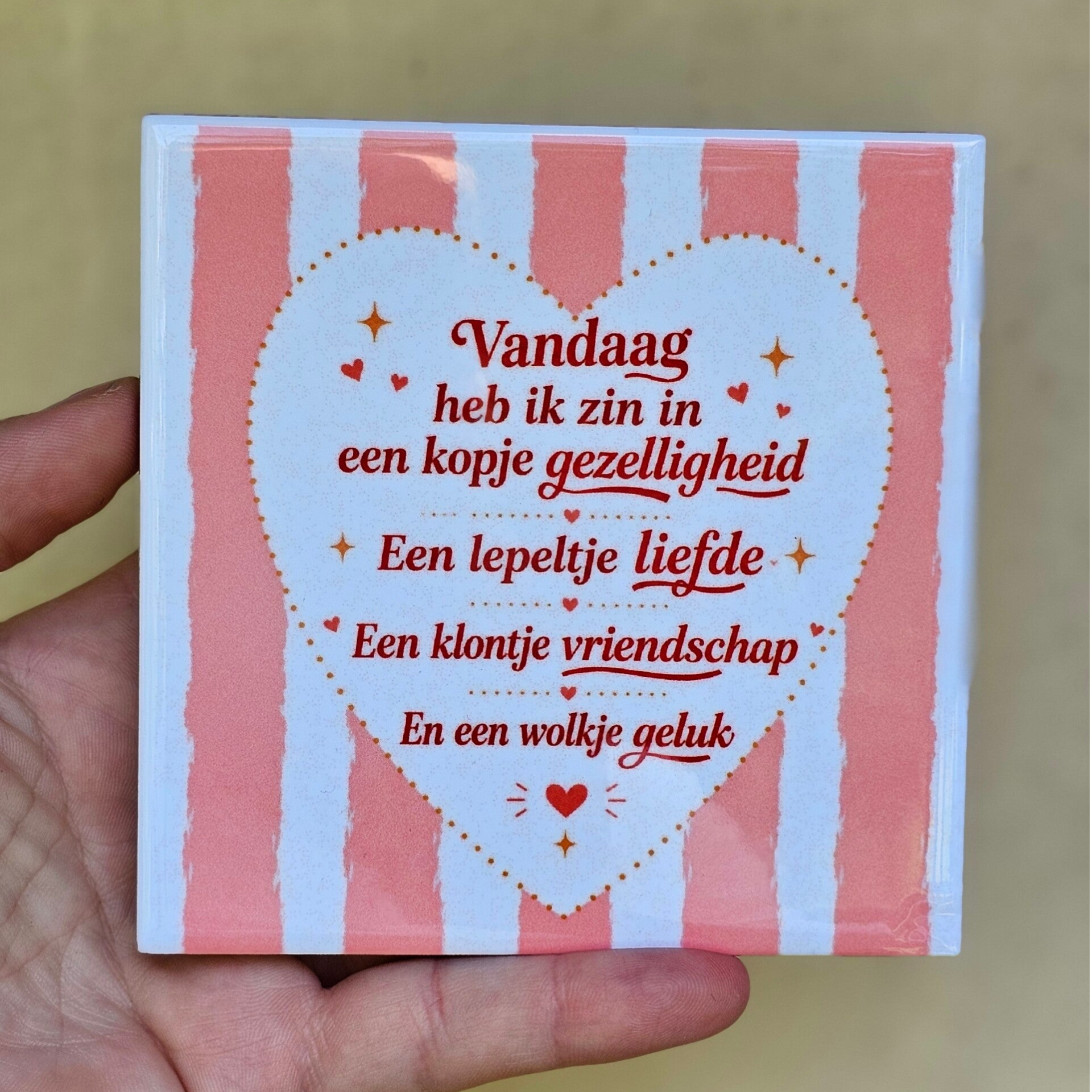 Spreuk tegeltje - Vandaag heb ik zin in een kopje gezelligheid