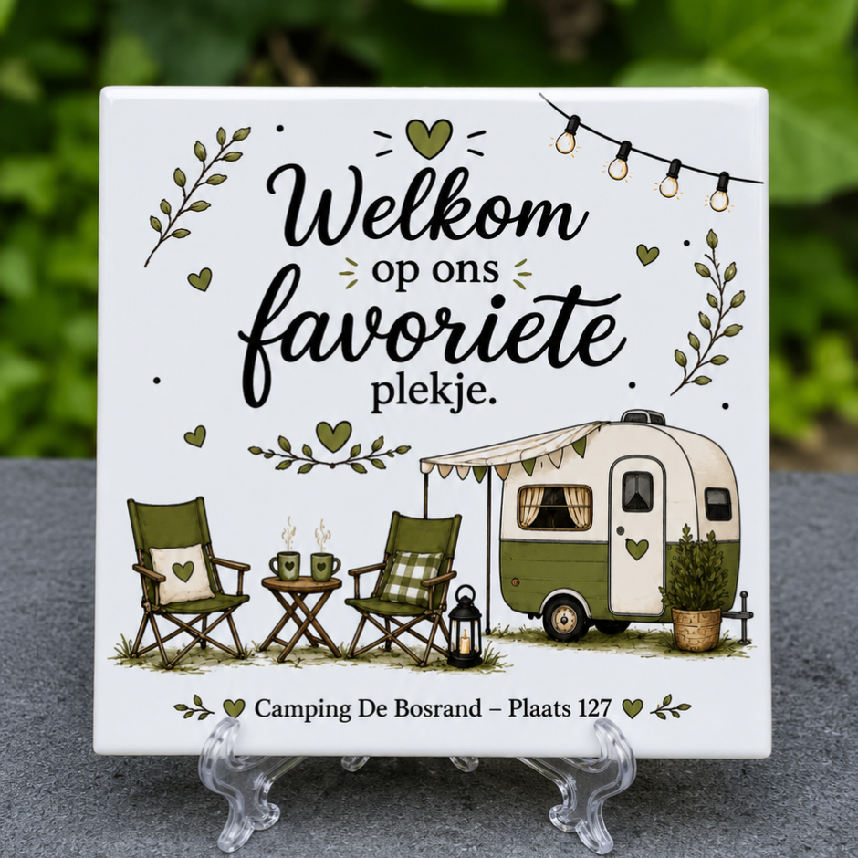 Gepersonaliseerd Camping Tegeltje – Welkom op ons favoriete plekje