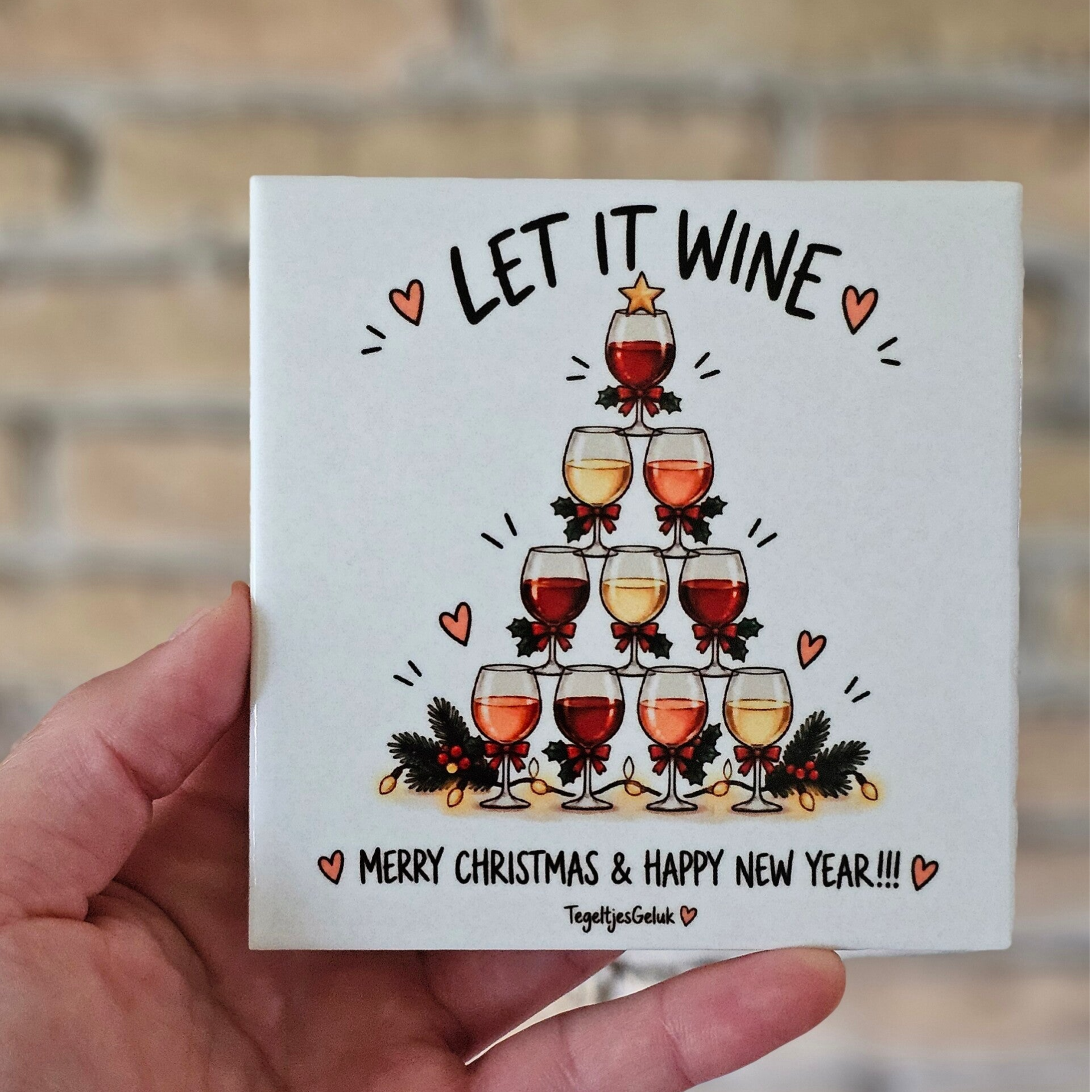 Kerst tegeltje - Let it wine