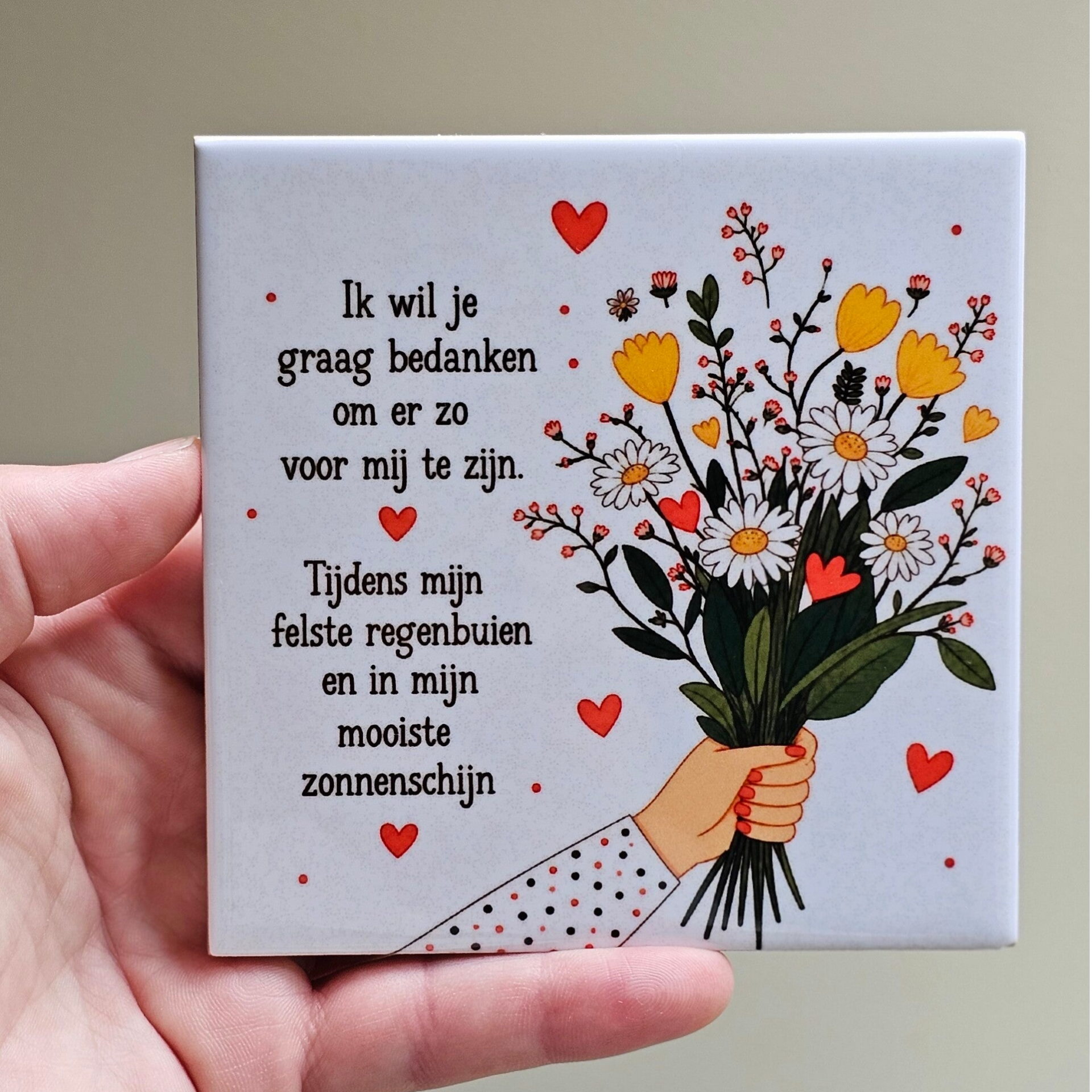 Vriendschap tegeltje - Ik wil je graag bedanken.. (bloemenboeket)