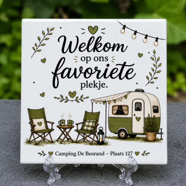 Gepersonaliseerd Camping Tegeltje – Welkom op ons favoriete plekje