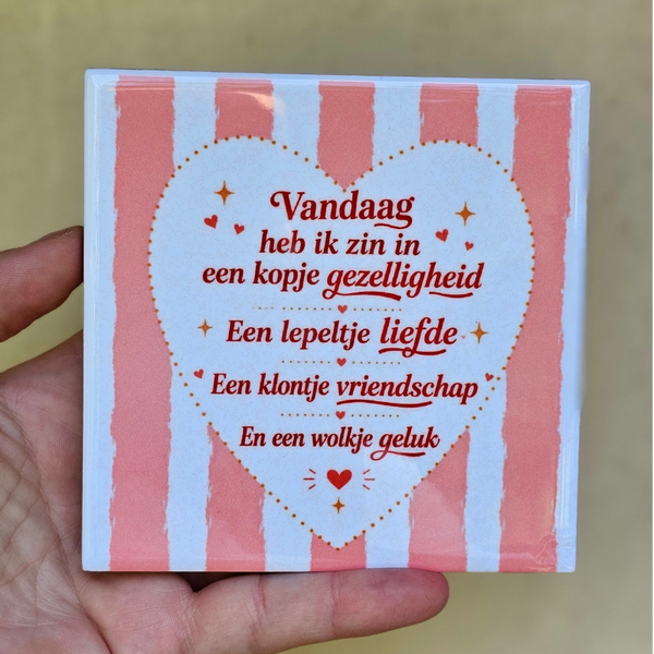 Spreuk tegeltje - Vandaag heb ik zin in een kopje gezelligheid