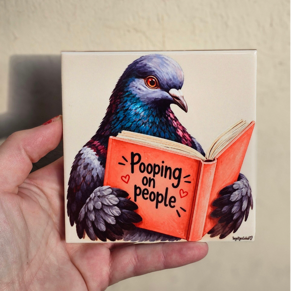 WC tegeltje - Duif die boek leest