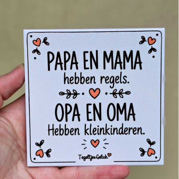 Familie tegeltje - Papa en mamma hebben regels, opa en oma hebben kleinkinderen