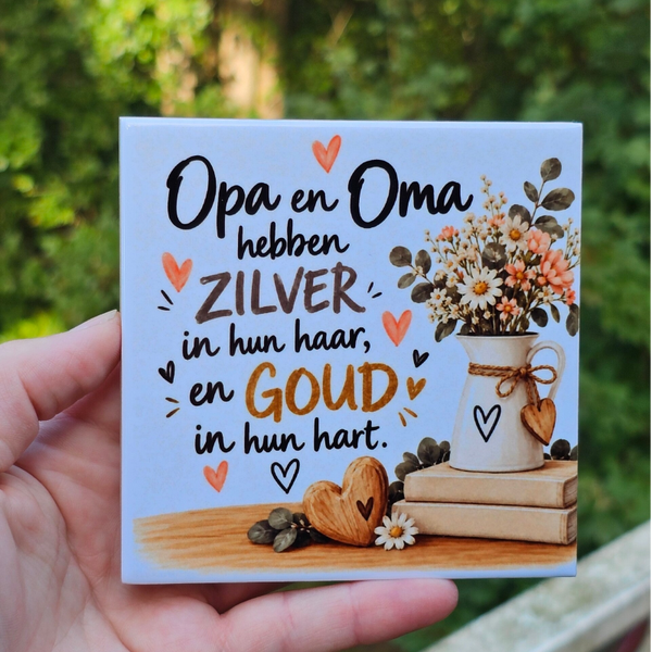 Familie tegeltje - Opa en oma (Zilver & Goud)