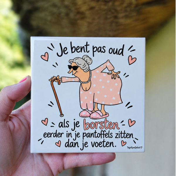 Humor tegeltje - Borsten en oud worden