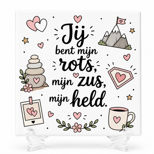 Jij bent mijn rots, mijn zus, mijn held - Tegeltje