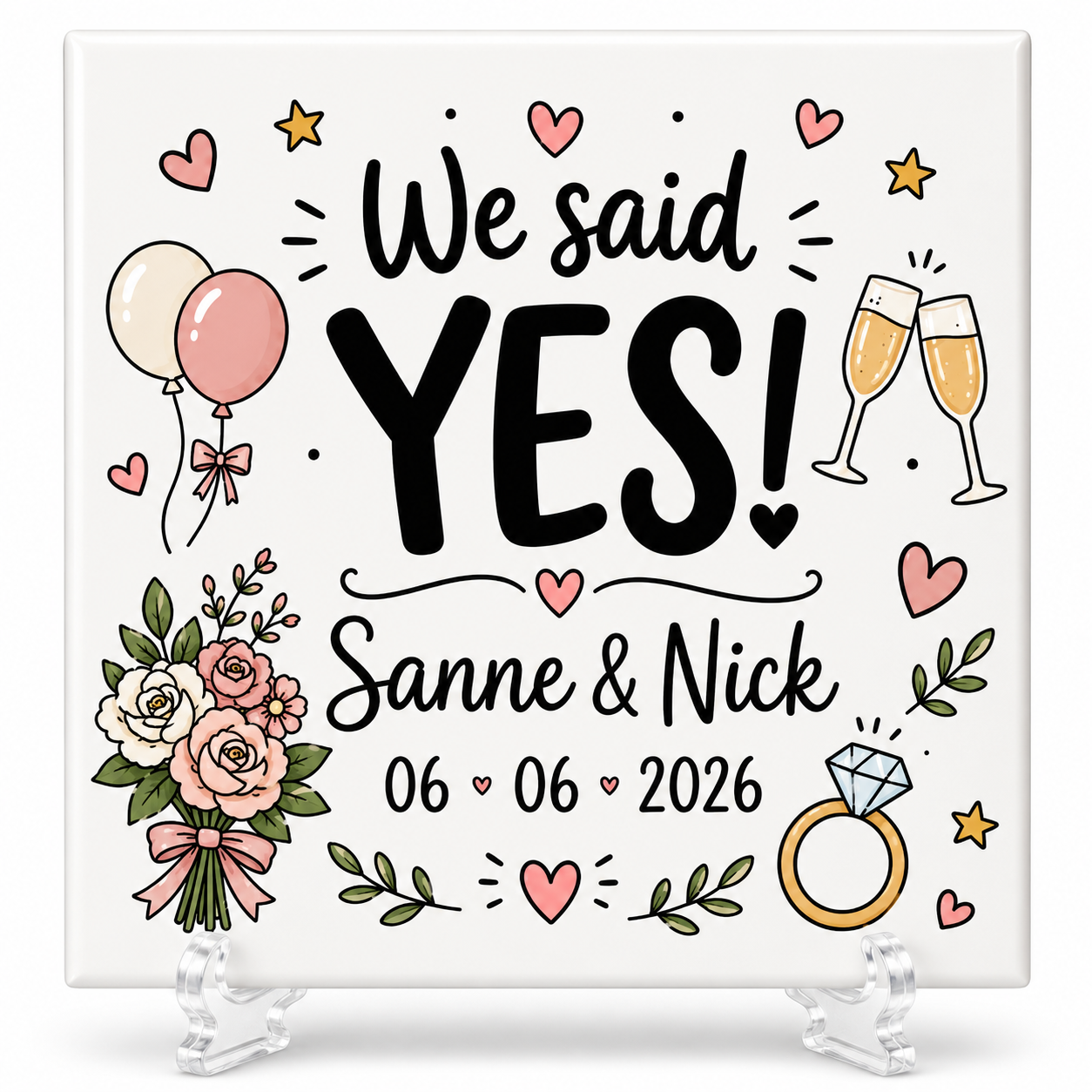 We Said YES! met eigen naam & datum - tegeltje