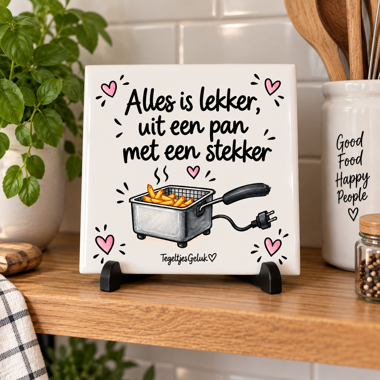 Grappig tegeltje - Alles is lekker uit een pan met een stekker