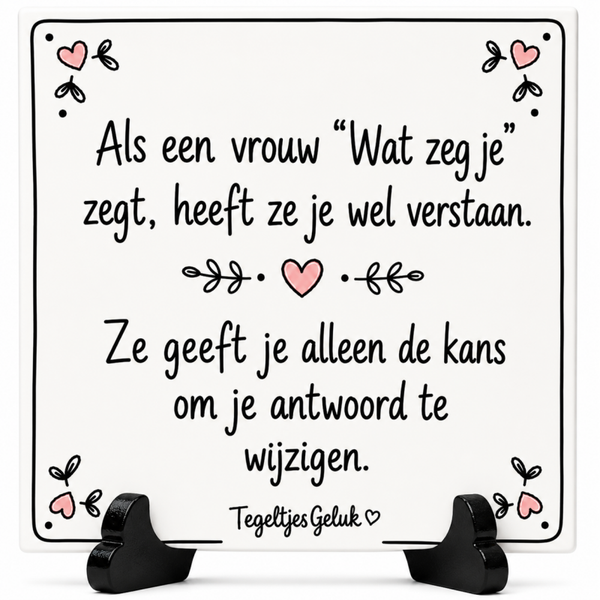 Grappig tegeltje - Als een vrouw 'Wat zeg je zegt'