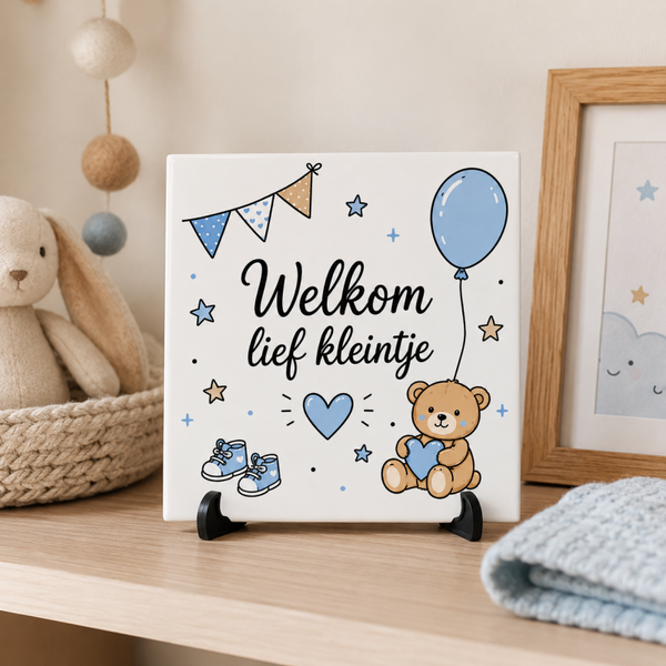 Welkom lief kleintje (blauw) - tegeltje