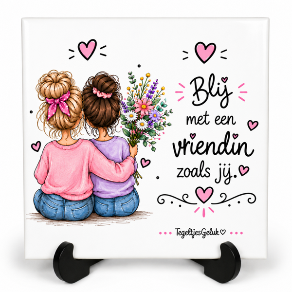 Vriendschap tegeltje - Blij met een vriendin zoals jij (roze/paars)