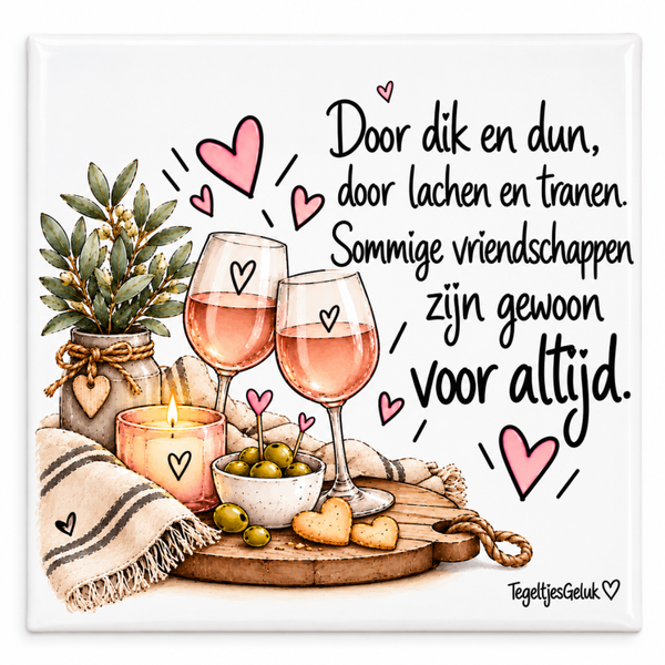Vriendschap tegeltje - Door dik en dun, door lachen en tranen. sommige vriendschappen zijn gewoon voor altijd