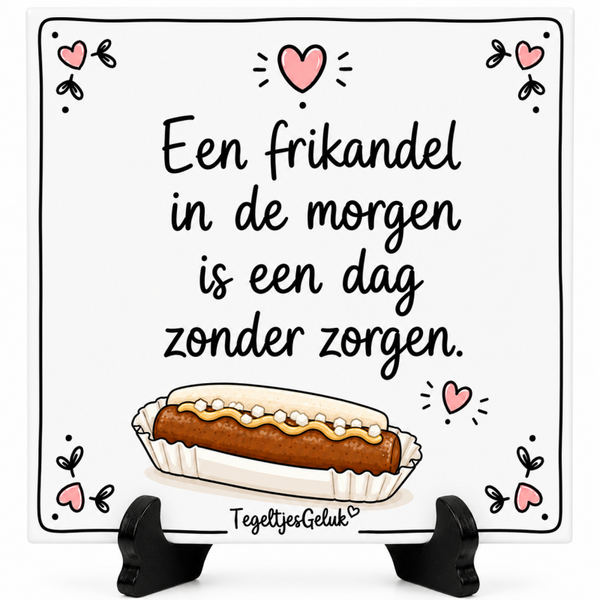 Grappig tegeltje - Een frikandel in de morgen is een dag zonder zorgen