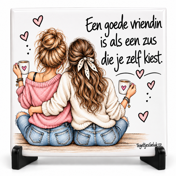 Vriendschap tegeltje - Een goede vriendin is als een ZUS die je zelf kiest (rose/wit)