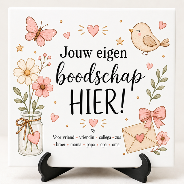 Jouw eigen tekst op tegeltje (tegeltjesgeluk stijl)