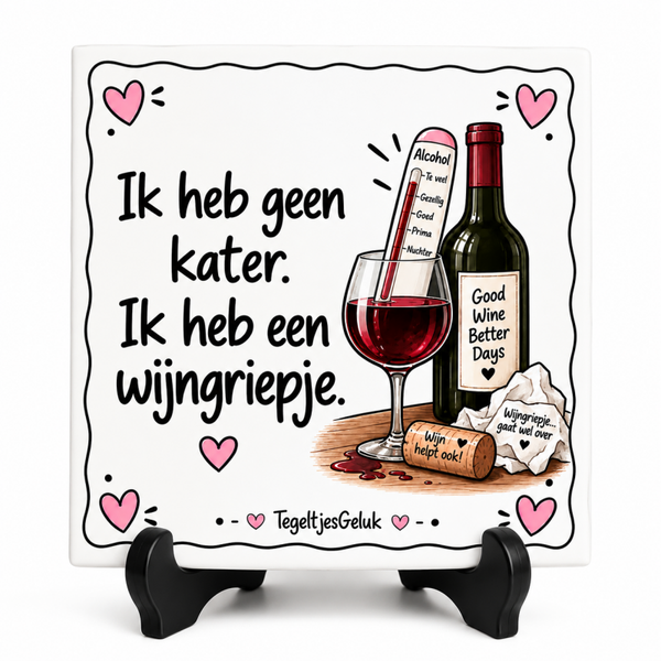 Grappig tegeltje - Ik heb geen kater, ik heb een wijngriepje (Wijn)