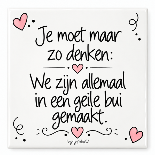 Grappig tegeltje - Je moet maar zo denken: we zijn allemaal in een geile bui gemaakt
