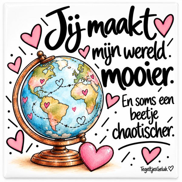 Waardering tegeltje - Jij maakt mijn wereld mooier en soms een beetje chaotischer