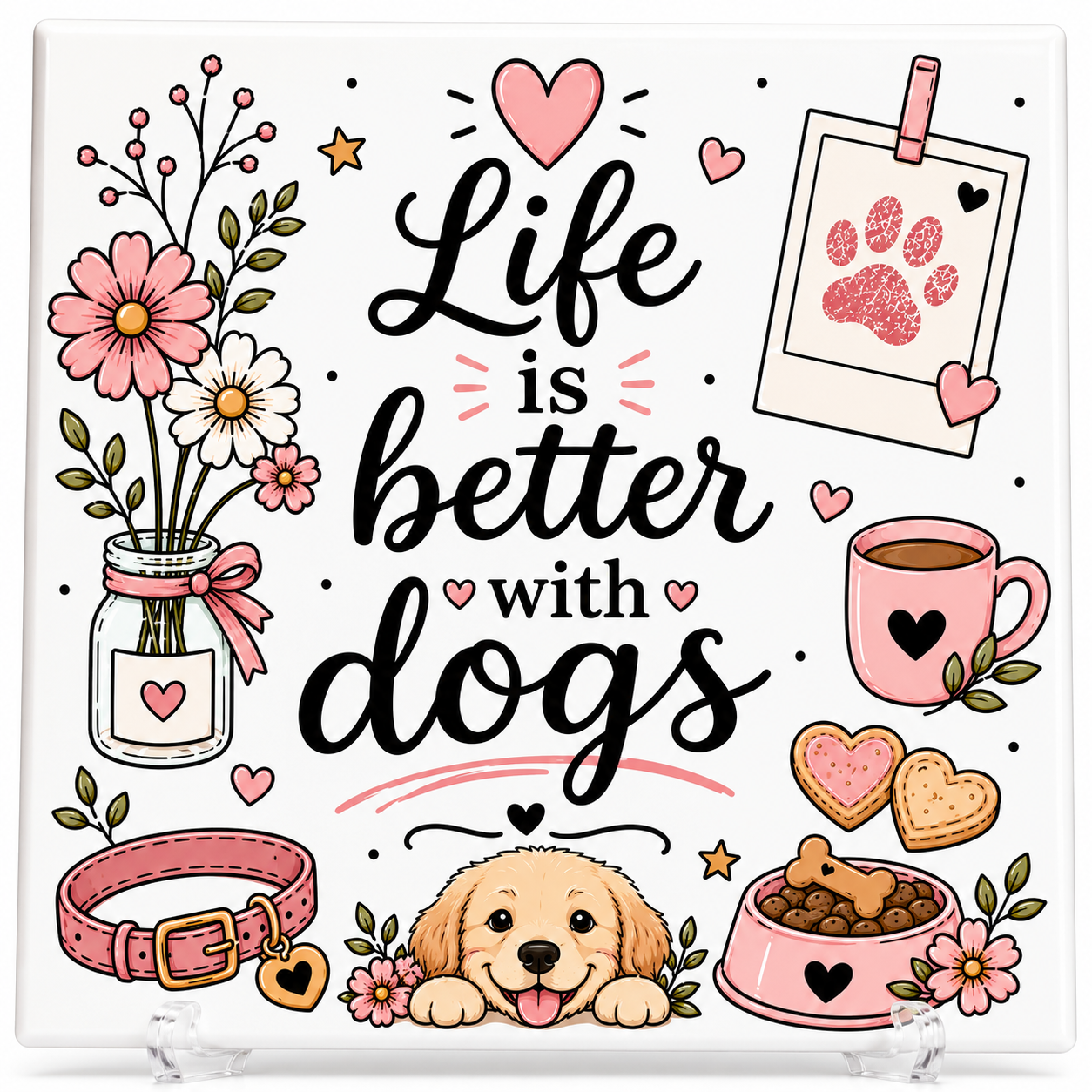 Life is Better with Dogs - Tegeltje (FLOWERS)
