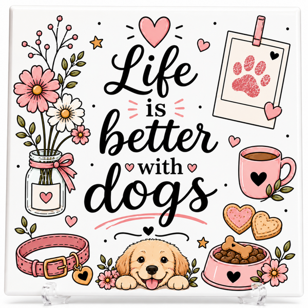 Life is Better with Dogs - Tegeltje (FLOWERS)