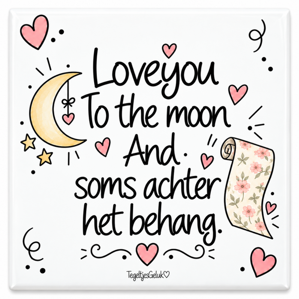 Liefde tegeltje - Love you to the moon and soms achter het behang