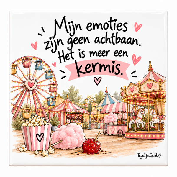 Zelfspot tegeltje - Mijn emoties zijn geen achtbaan. Het is meer een kermis