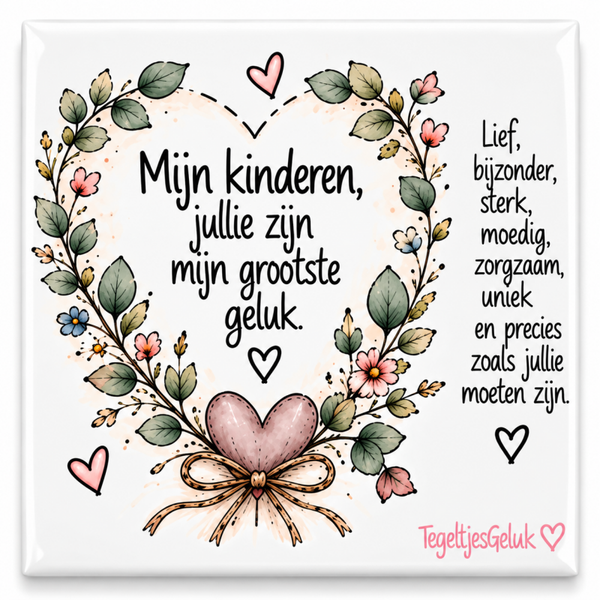 Kinderen tegeltje - Jullie zijn mijn grootste GELUK (hartjes krans)