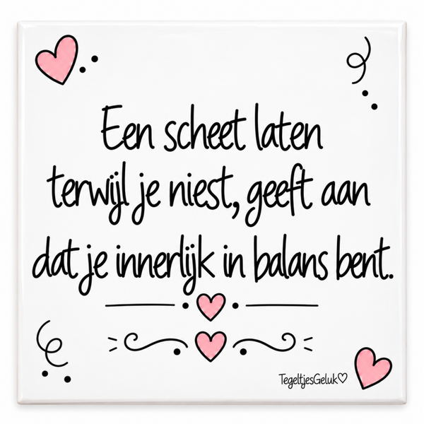 Grappig tegeltje - Een scheet laten terwijl je niest, geeft aan dat je innerlijk in balans bent