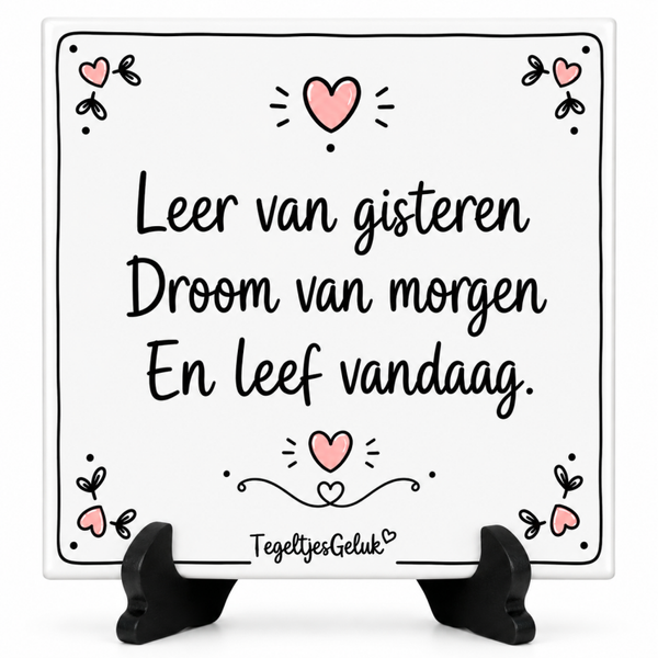Spreuk tegel - Leer van gister droom van morgen en leef vandaag