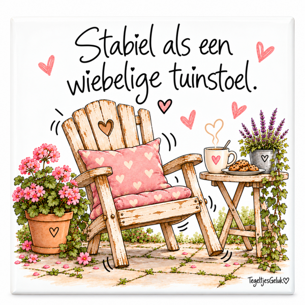 Zelfspot tegeltje - Stabiel als een wiebelige tuinstoel