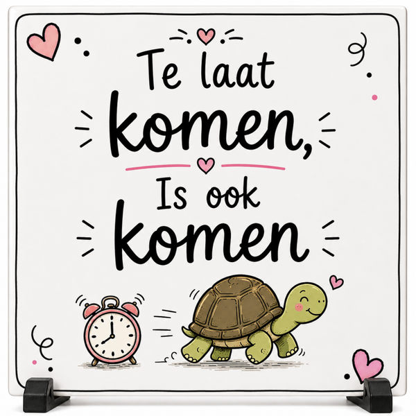 Grappig Tegeltje – Te laat komen is ook komen