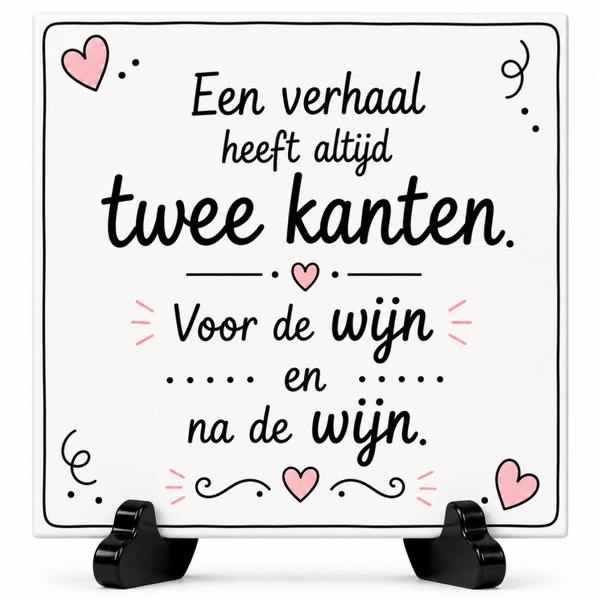 Grappig tegeltje - Een verhaal heeft altijd twee kanten, voor de wijn en na de wijn