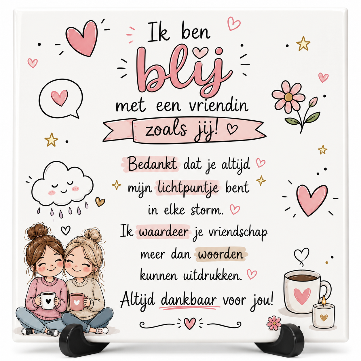 Vriendinnen gedicht - blij met een vriendin als jij - tegeltje