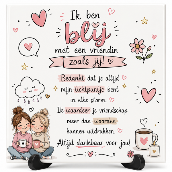 Vriendinnen gedicht - blij met een vriendin als jij - tegeltje