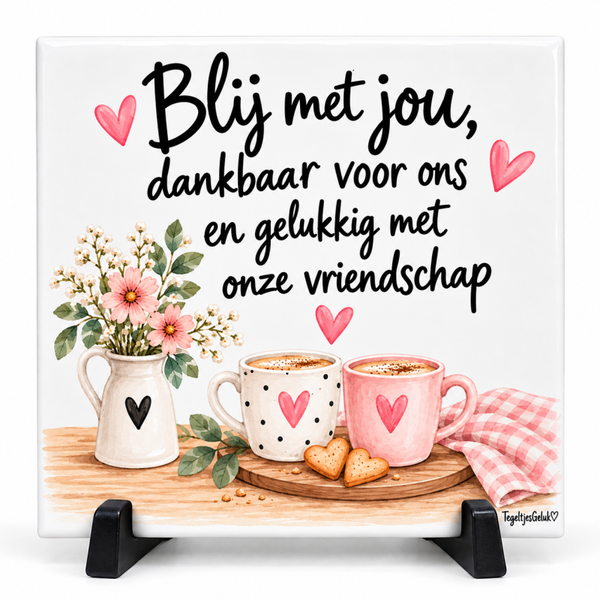Vriendschap tegeltje - Blij met jou, dankbaar voor ons (thee-kopjes)