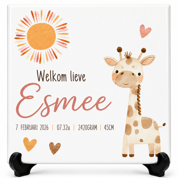 Gepersonaliseerd Geboortetegeltje met Giraffe