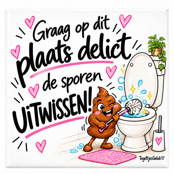 Grappig WC tegeltje - Graag op dit plaats delict de sporen uitwissen
