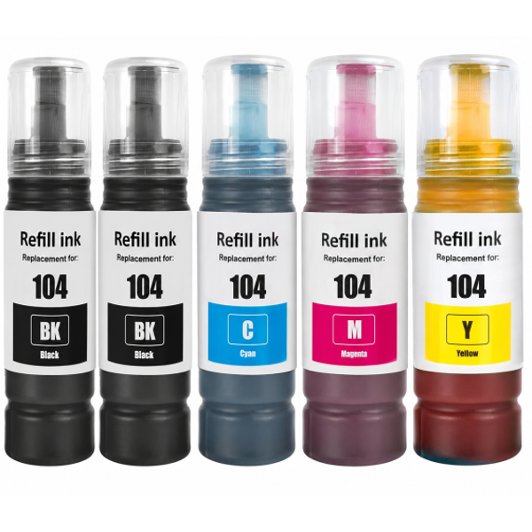 Pack 5pz Ecotank T104BK-C-M-Y flacone inchiostro  compatibile per Epson