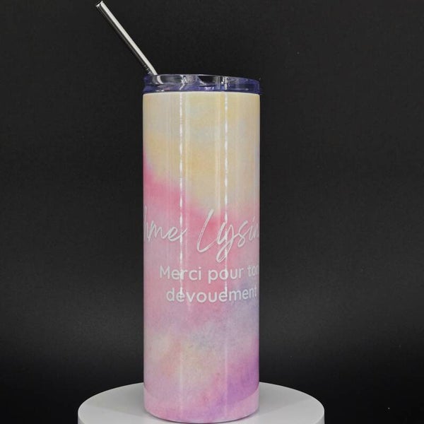 Bouteille isotherme remerciements-Fond coloré