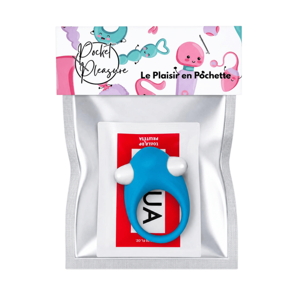 Cockring Vibrant Dauphin Bleu 1 dosette de lubrifiant — Pocket Pleasure